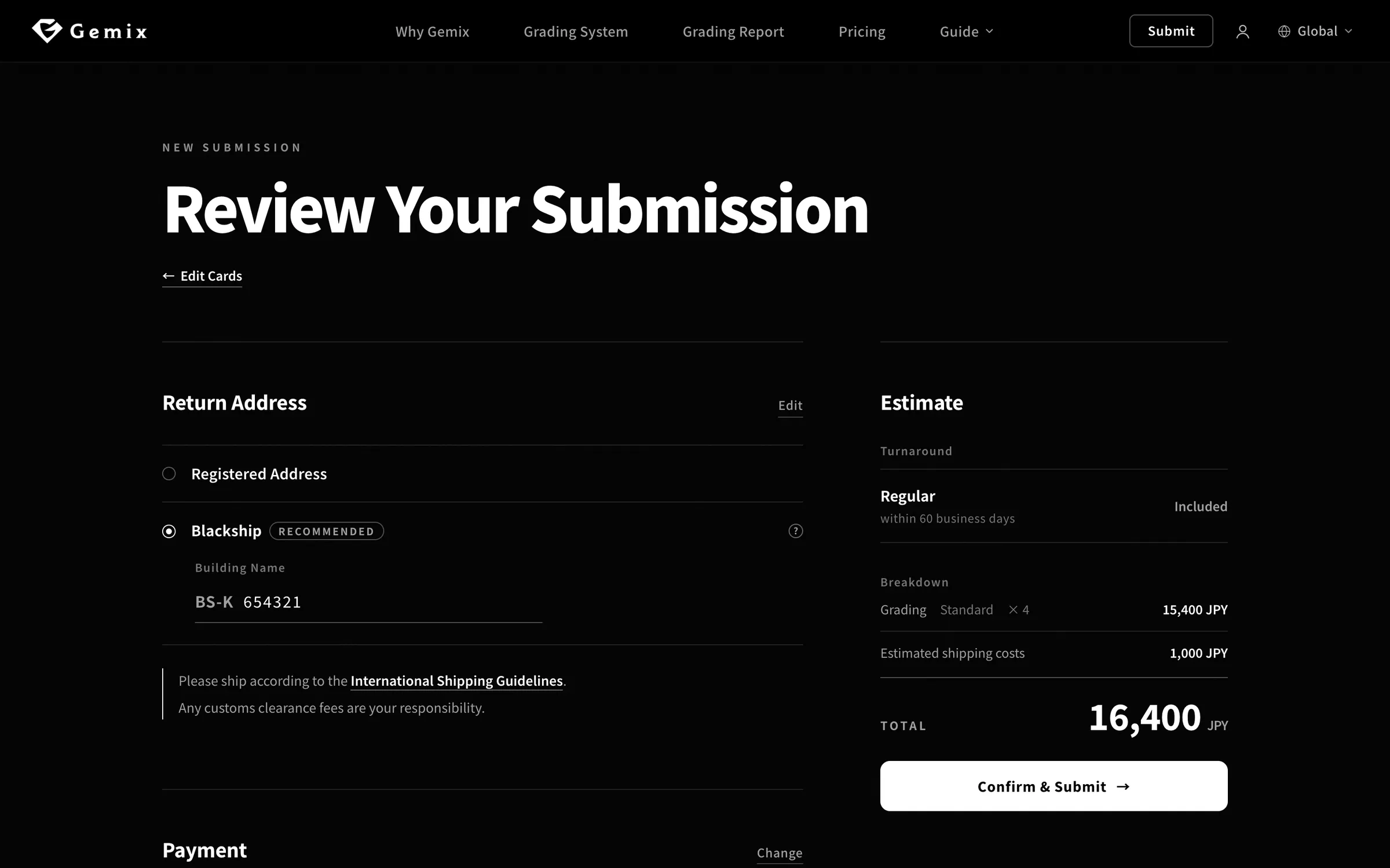 Submission screen:Submit